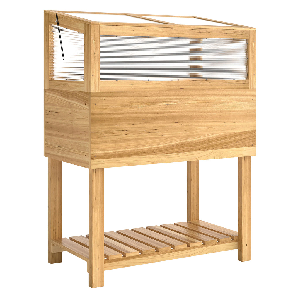Hochbeet mit Frühbeetaufsatz und aufklappbarer Abdeckung aus Holz