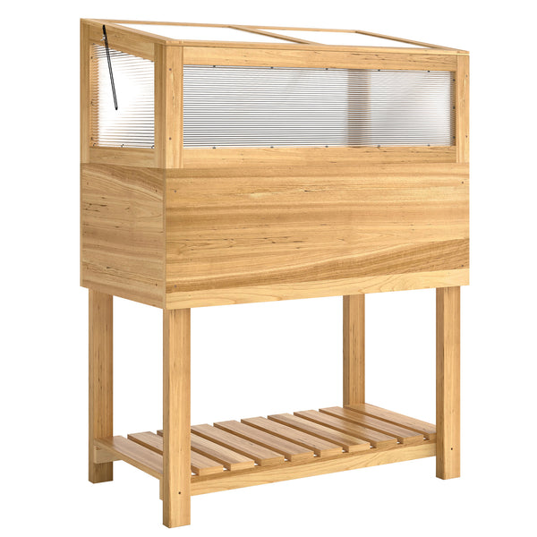 Hochbeet mit Frühbeetaufsatz und aufklappbarer Abdeckung aus Holz