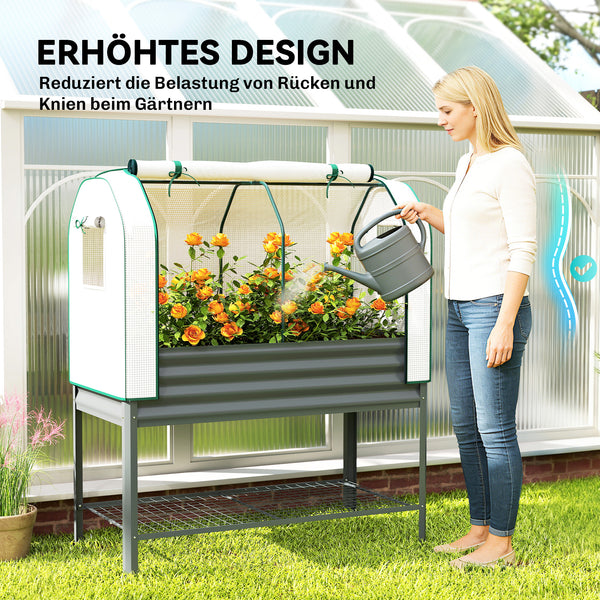 Hochbeet mit Frühbeetaufsatz und Ablage für Garten Metall