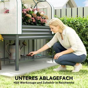 Hochbeet mit Frühbeetaufsatz und Ablage für Garten Metall