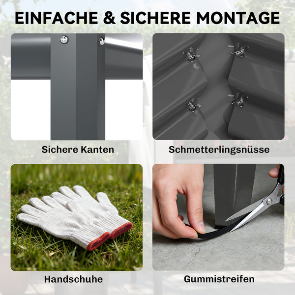 Hochbeet mit Frühbeetaufsatz und Ablage für Garten Metall