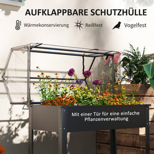 Hochbeet Pflanzenbox erhöht mit Gewächshausdach schwarz