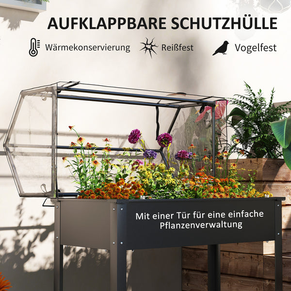 Hochbeet Pflanzenbox erhöht mit Gewächshausdach schwarz