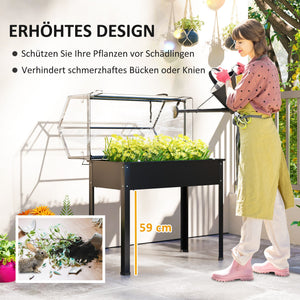 Hochbeet Pflanzenbox erhöht mit Gewächshausdach schwarz