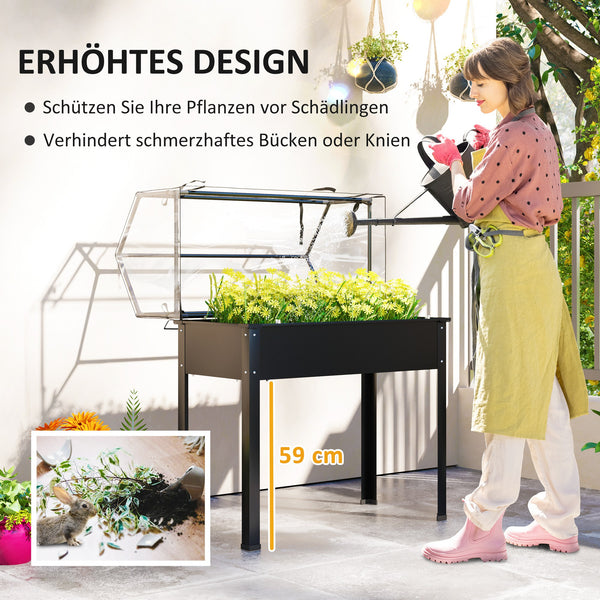 Hochbeet Pflanzenbox erhöht mit Gewächshausdach schwarz