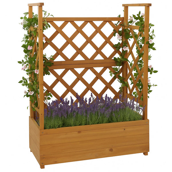 Hochbeet mit Rankgitter aus Holz, 114x85x44cm, natur