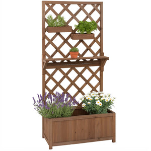 Hochbeet Holz Braun mit Rankgitter und Ablage, 135x70x30cm