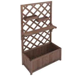Hochbeet Holz Braun mit Rankgitter und Ablage, 135x70x30cm