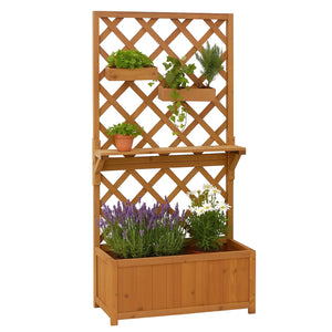 Hochbeet aus Holz mit Rankgitter und Ablage, natur, 135x70x30cm