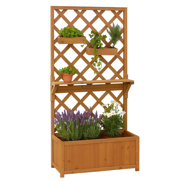 Hochbeet aus Holz mit Rankgitter und Ablage, natur, 135x70x30cm