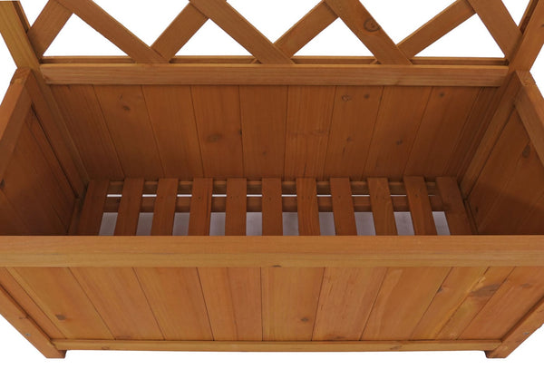 Hochbeet aus Holz mit Rankgitter und Ablage, natur, 135x70x30cm