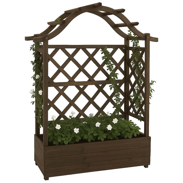 Hochbeet aus Holz mit Rankgitter, 138x110x44cm, braun