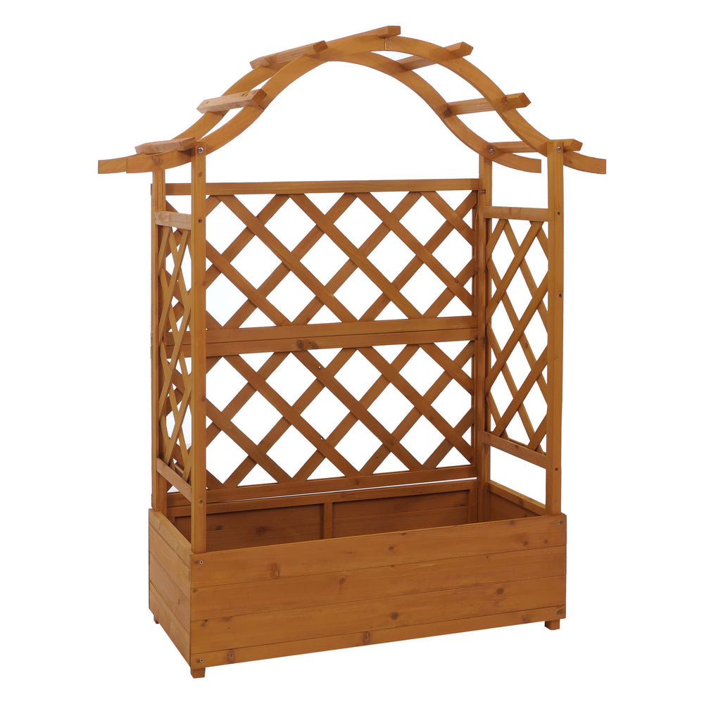 Hochbeet mit Rankgitter aus Holz, Pflanzkasten 138x110x44cm natur