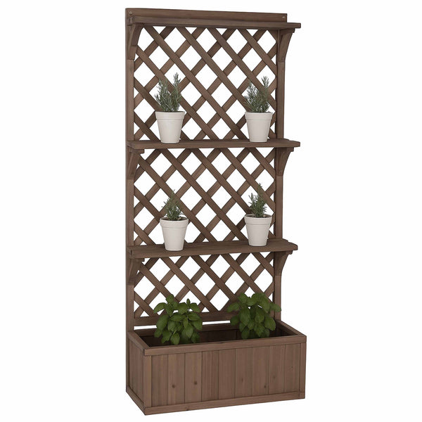 Hochbeet aus Holz mit Rankgitter und Ablage, 177x77x33cm braun