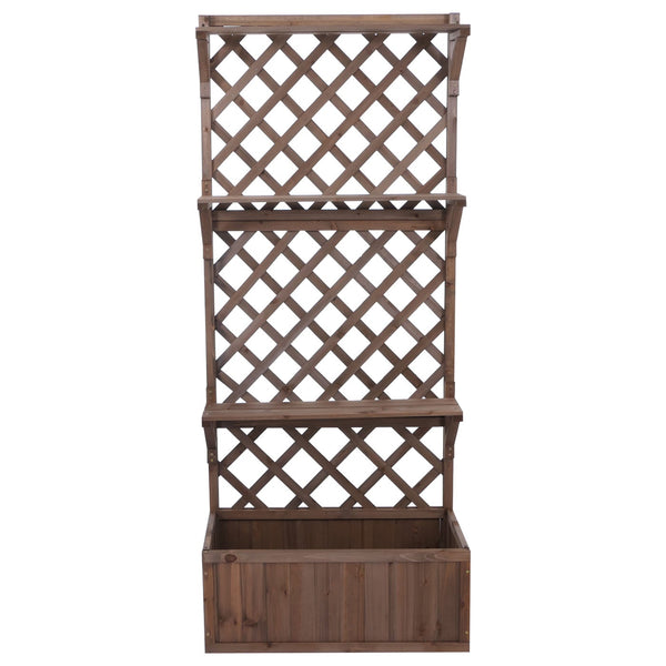 Hochbeet aus Holz mit Rankgitter und Ablage, 177x77x33cm braun