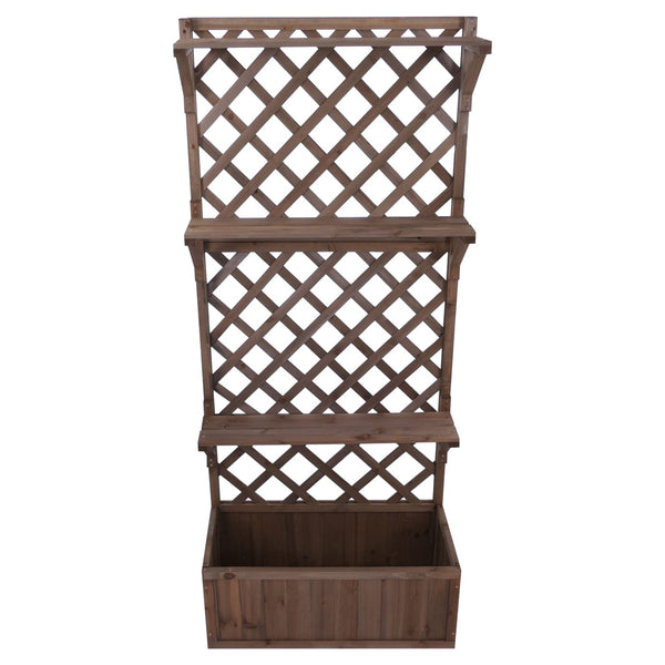 Hochbeet aus Holz mit Rankgitter und Ablage, 177x77x33cm braun