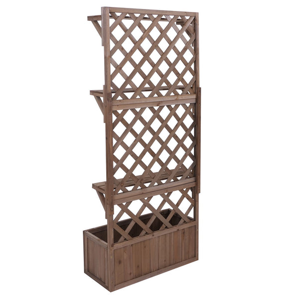 Hochbeet aus Holz mit Rankgitter und Ablage, 177x77x33cm braun