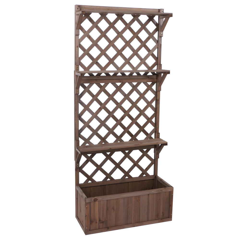 Hochbeet aus Holz mit Rankgitter und Ablage, 177x77x33cm braun