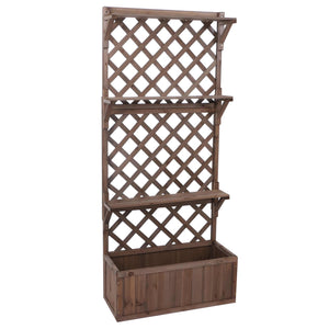Hochbeet aus Holz mit Rankgitter und Ablage, 177x77x33cm braun