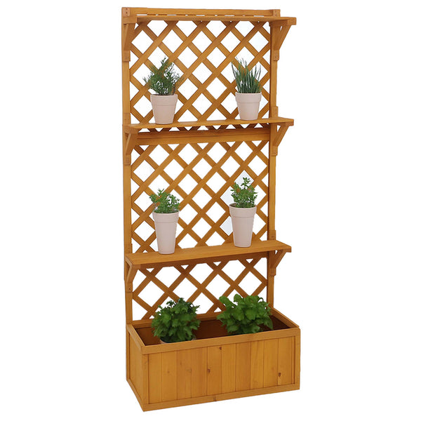 Hochbeet aus Holz mit Rankgitter und Ablage, natur, 177x77x33cm