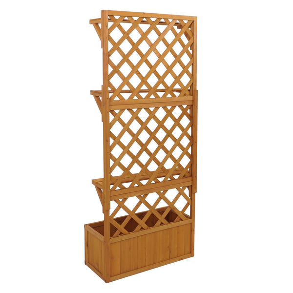 Hochbeet aus Holz mit Rankgitter und Ablage, natur, 177x77x33cm