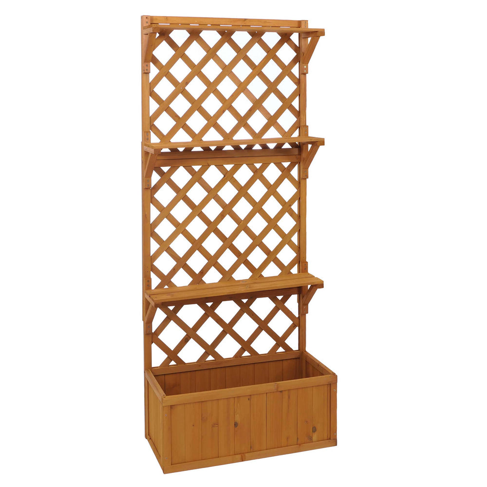 Hochbeet aus Holz mit Rankgitter und Ablage, natur, 177x77x33cm