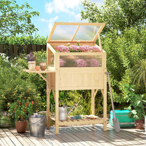 Hochbeet mit Frühbeetaufsatz klappbar und Ablage aus Holz für Garten
