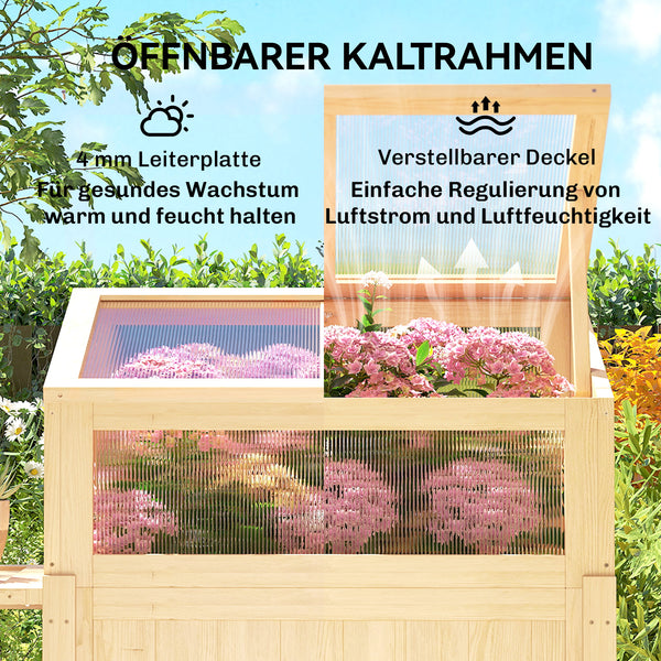Hochbeet mit Frühbeetaufsatz klappbar und Ablage aus Holz für Garten