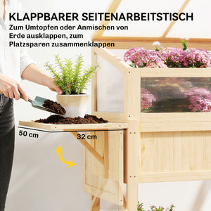 Hochbeet mit Frühbeetaufsatz klappbar und Ablage aus Holz für Garten