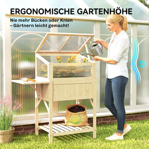 Hochbeet mit Frühbeetaufsatz klappbar und Ablage aus Holz für Garten