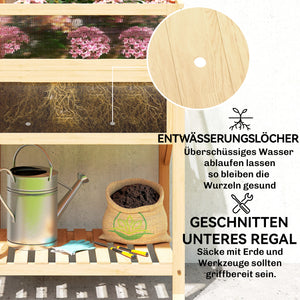 Hochbeet mit Frühbeetaufsatz klappbar und Ablage aus Holz für Garten