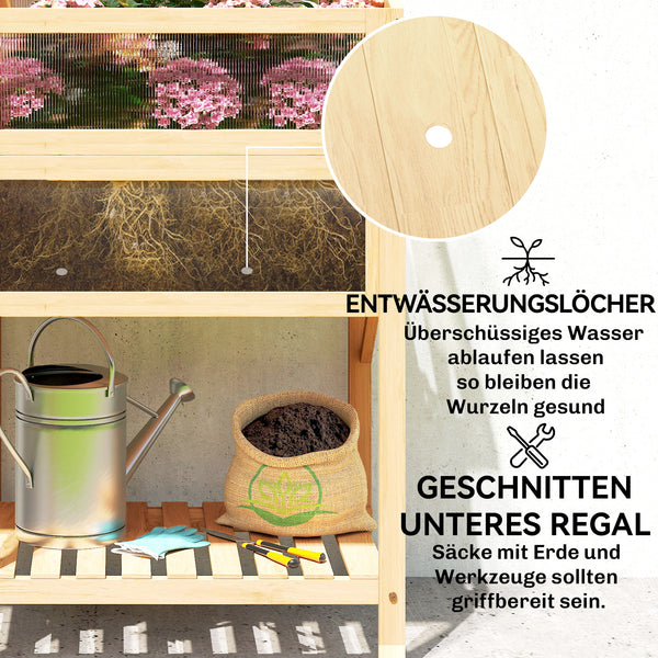 Hochbeet mit Frühbeetaufsatz klappbar und Ablage aus Holz für Garten
