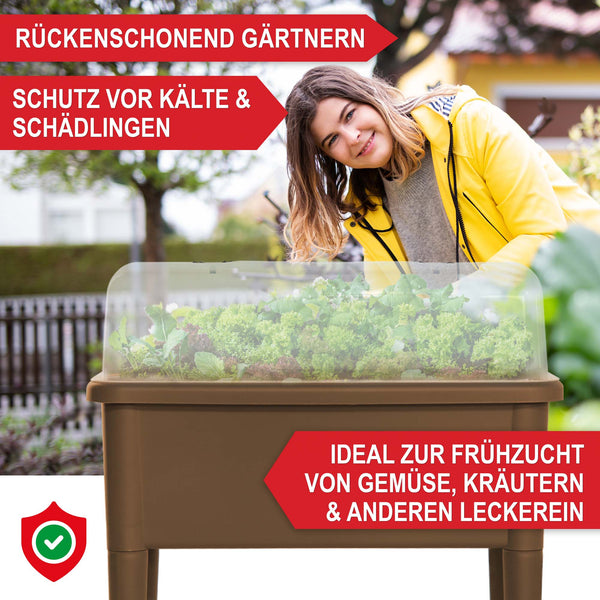 Hochbeet Kunststoff wetterfest mit Belüftung & Abdeckhaube Braun