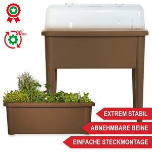 Hochbeet Kunststoff wetterfest mit Belüftung & Abdeckhaube Braun