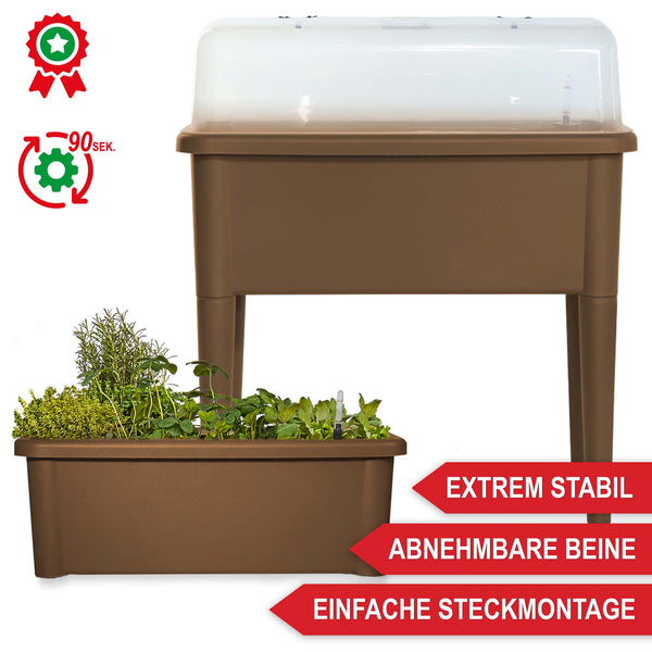 Hochbeet Kunststoff wetterfest mit Belüftung & Abdeckhaube Braun