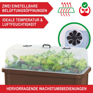 Hochbeet Kunststoff wetterfest mit Belüftung & Abdeckhaube Braun