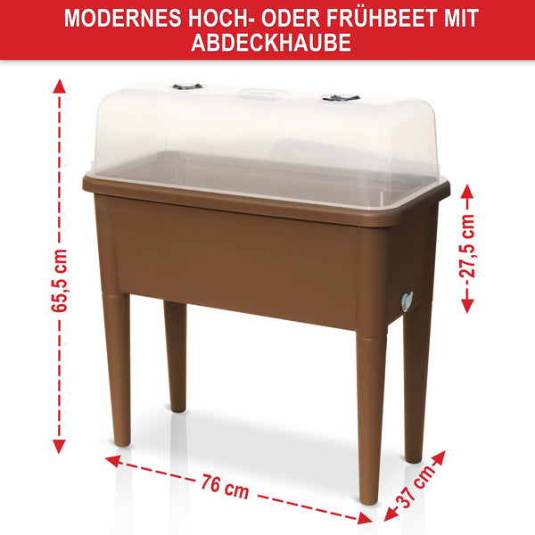 Hochbeet Kunststoff wetterfest mit Belüftung & Abdeckhaube Braun
