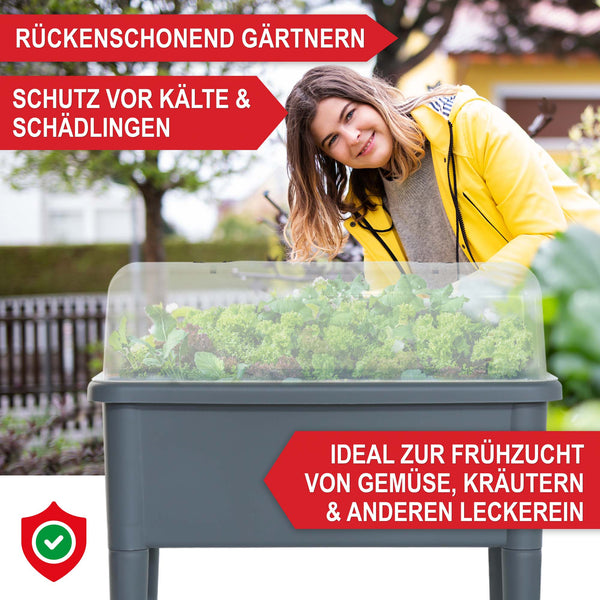Hochbeet Kunststoff wetterfest mit Belüftung & Abdeckhaube Grau