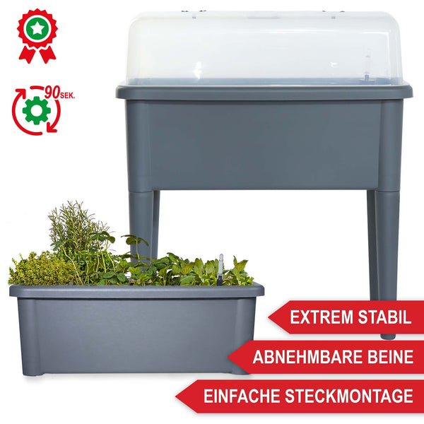 Hochbeet Kunststoff wetterfest mit Belüftung & Abdeckhaube Grau