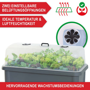 Hochbeet Kunststoff wetterfest mit Belüftung & Abdeckhaube Grau