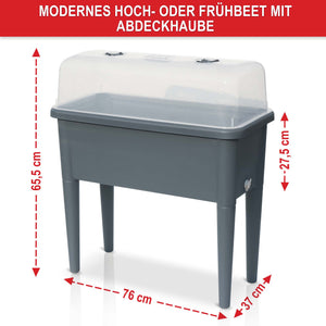 Hochbeet Kunststoff wetterfest mit Belüftung & Abdeckhaube Grau