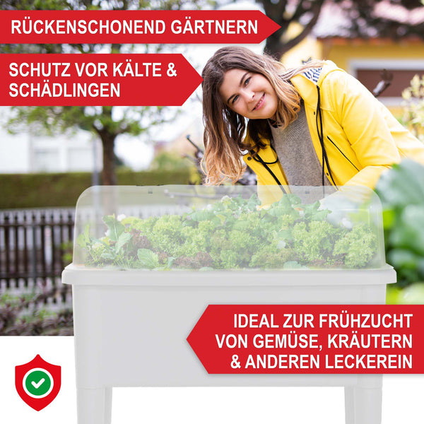 Hochbeet Kunststoff wetterfest mit Belüftung & Abdeckhaube Weiss