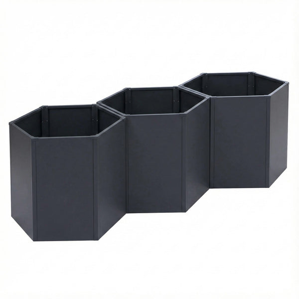3er-Set Metall Hochbeete anthrazit 77x264x100cm für Garten