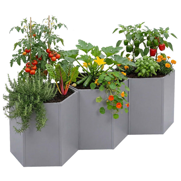 3er Set Metall Hochbeet Blumenkasten Pflanzkübel Stahl Grau
