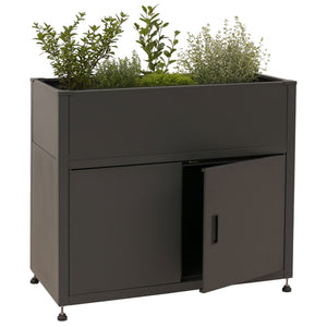 Metall Hochbeet anthrazit 91x101x51cm mit Stauraum Pflanzkübel