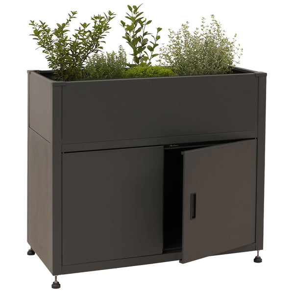Metall Hochbeet anthrazit 91x101x51cm mit Stauraum Pflanzkübel