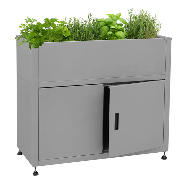 Metall Hochbeet Blumenkasten grau 91x101x51cm Stauraum robust
