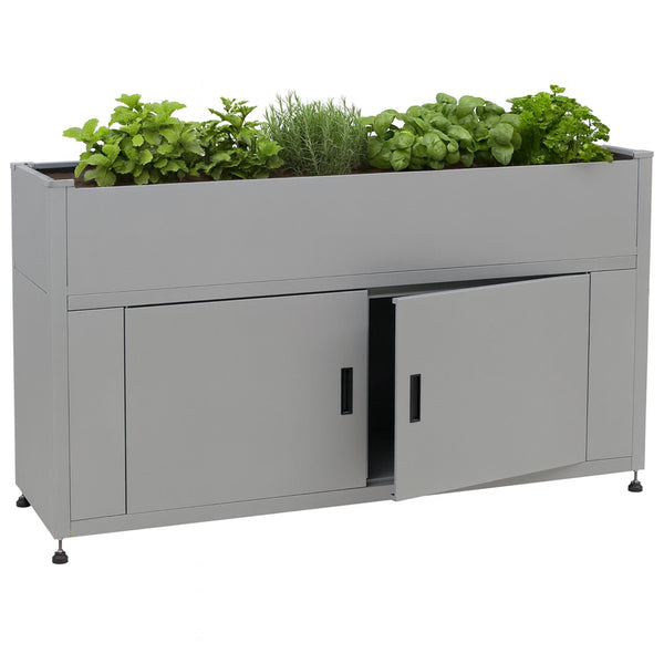 Metall Hochbeet Blumenkasten mit Stauraum 91x161x51cm Grau