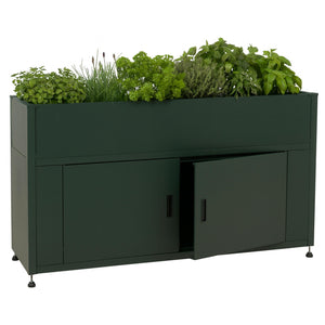 Metall Hochbeet grün 91x161x51cm mit Stauraum für Garten