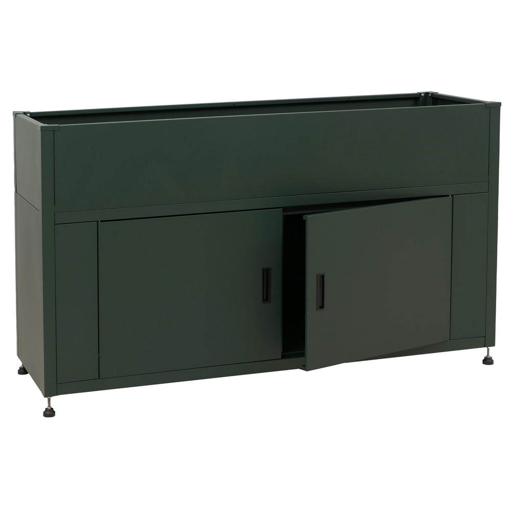Metall Hochbeet grün 91x161x51cm mit Stauraum für Garten